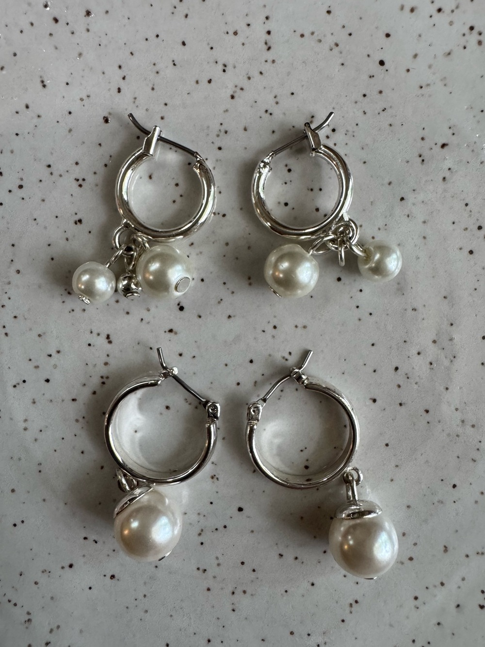 Silver Pearl Hoop Earrings - Elegant White Pearl Dangle